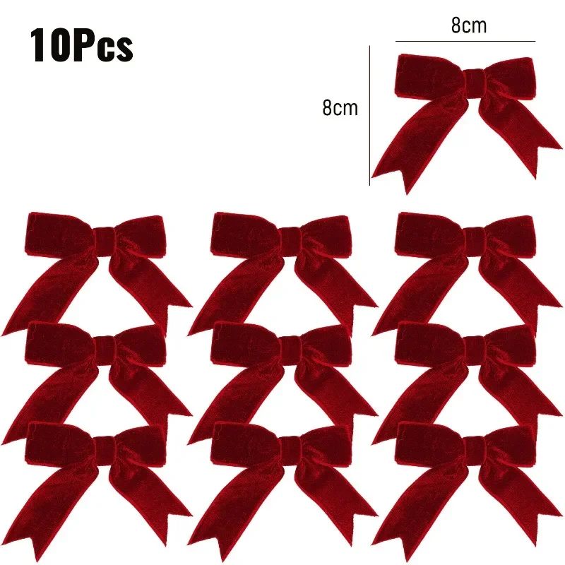 10/100x Red Christmas Bow Velvet Christmas Wreath Bow Christmas Tree Topper Bows Garland Hanging Ornaments DIY Craft Party Gifts