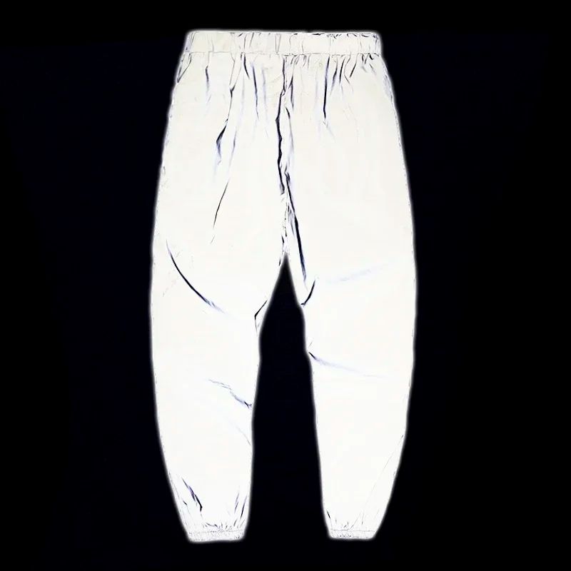 Night Reflective Casual Pants Men's Elastic Waist Fashion Skateboard Trousers Streetwear Hip Hop Harajuku Jogger Sweatpants Male