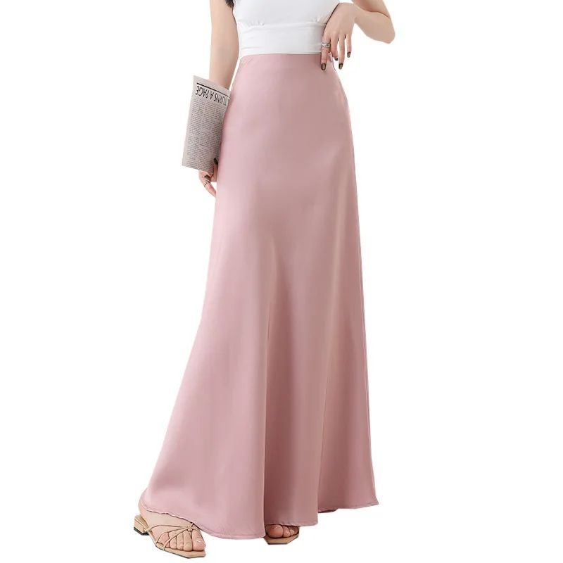 Plus Size Plus Size Satin Fish Tail Half Skirt Women's High Waist A- Line Midi Skirt Spring Summer New Style Bodycon Soft Dra...