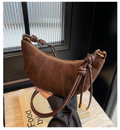 Velvet Material 2025 High Quality Zipper Shoulder Bag Solid Color Simple Fashionable Crossbody Bag Soft Western Style Handbag