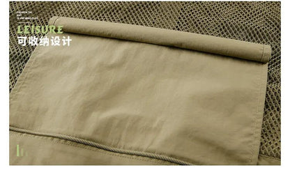 Colete Masculino de Malha com Vários Bolsos Secagem Rápida Sem Mangas Jaqueta Repórter Solto Casual Fino para Pesca Colete Masculino