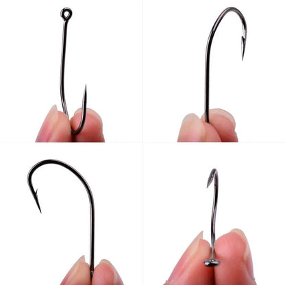 50 unidades 10 unidades de anzóis de pesca de aço de alto carbono, eficiência, farpados, com furo, Jig, anzol de pesca de carpa, minhoca, equipamento de pesca.