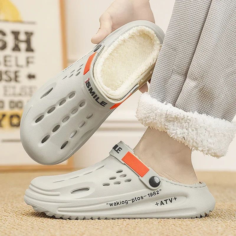 Men Cotton Slippers Winter Warm Furry Clogs Soft Indoor Bedroom Cotton Shoes EVA Fluff Slides Casual Comfortable Plush