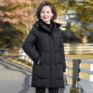 NEW Winter Cotton padded Jacket Hooded fleece thick Parkas Warm Loose Long Overcoat middle aged and Grandma Snow Coat