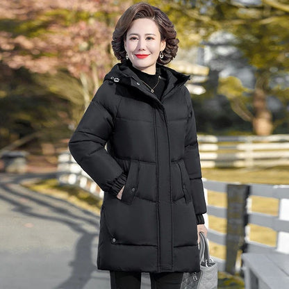 NEW Winter Cotton padded Jacket Hooded fleece thick Parkas Warm Loose Long Overcoat middle aged and Grandma Snow Coat