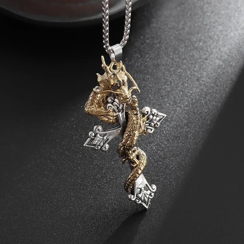 Colar de Pingente de Caveira Demoníaca Enrolada de Cobra Gótica Vintage para Homens Meninos Festa de Rock Halloween Joia de Presente