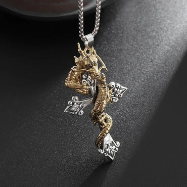Vintage Gothic Snake Coiled Demon Skull Pendant Necklace for Men Boys Rock Party Halloween Jewelry Gift