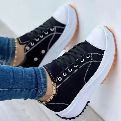 Classic white canvas sneakers women's casual shoes thick sole lace-up tennis shoes high quality fashion sports shoes 35-43