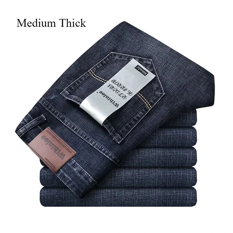 Calça Jeans Masculina Slim Fit 2024 de Material Fino ou Grosso Luxo Estilo Clássico Negócios Jeans Elástico Calças Masculinas Roupas