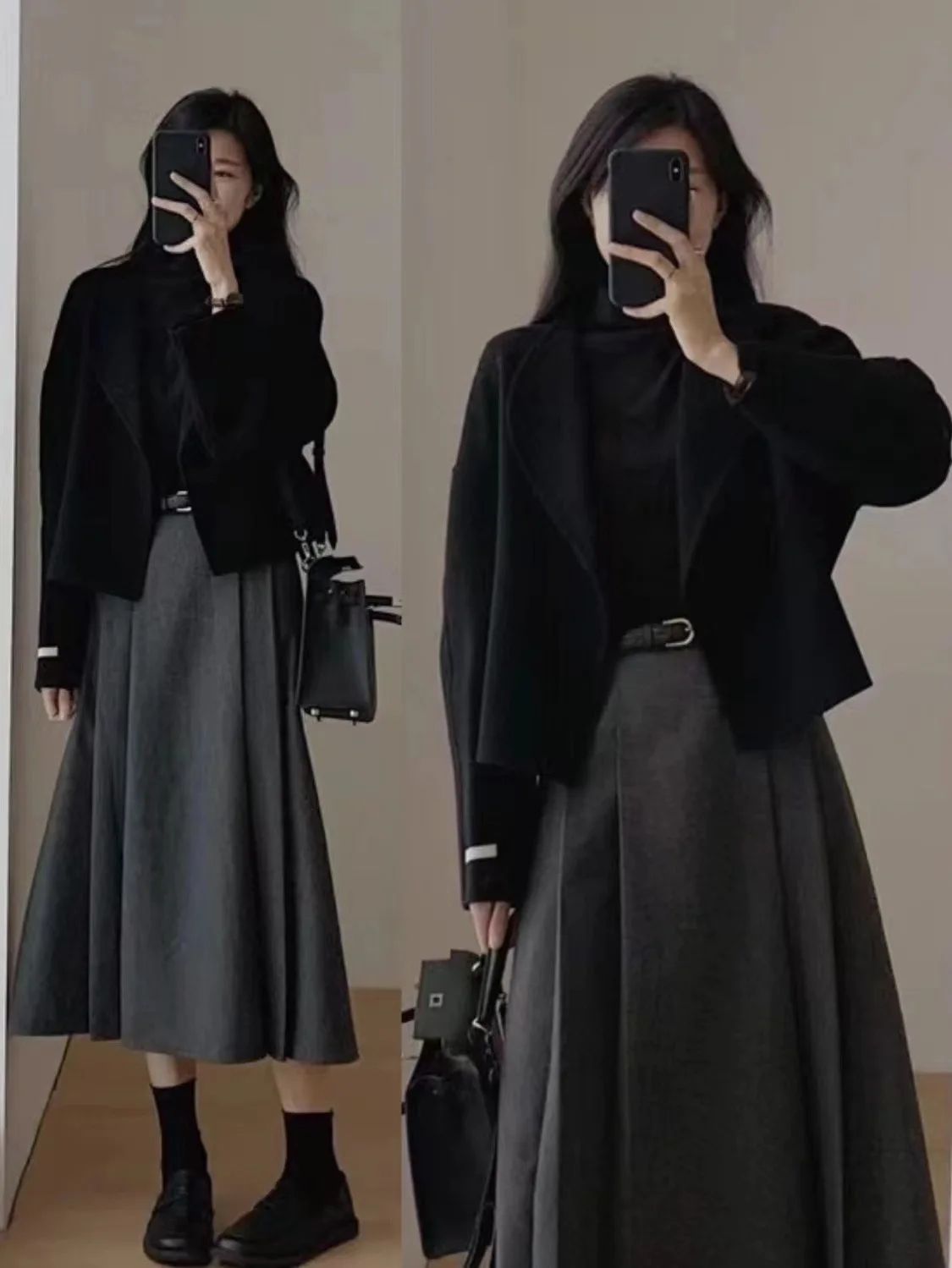 Hebe Style Short Thickened Double-Faced Cashmere Woolen Coat Women's Autumn Winter Fashion Small Size Suit Elegant Feel