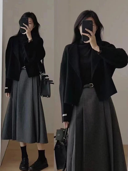Hebe Style Short Thickened Double-Faced Cashmere Woolen Coat Women's Autumn Winter Fashion Small Size Suit Elegant Feel