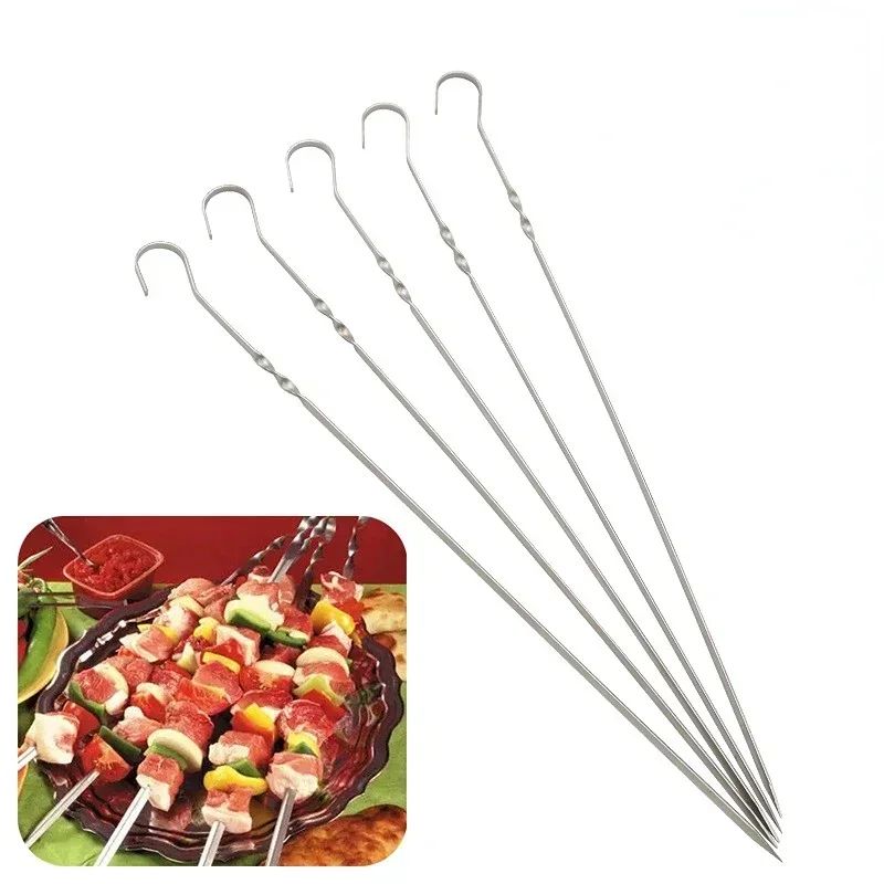 10pcs Meat Round Flat Roast Skewers Stick Stainless Steel BBQ Needle Barbeque Skewers Kitchen Utensils Outdoor Camping Picnic