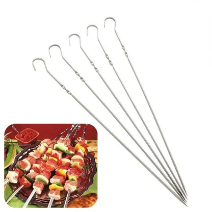 10pcs Meat Round Flat Roast Skewers Stick Stainless Steel BBQ Needle Barbeque Skewers Kitchen Utensils Outdoor Camping Picnic