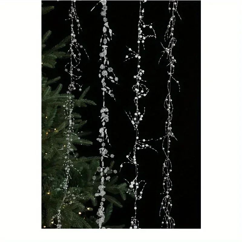 Christmas Pearl Bead Garland with Fishing Line Floral Hanging Ornament Bendable Design for Tree Decor Festival Party Arrangement