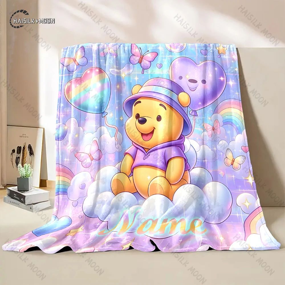 1PC Custom Name Winnie The Pooh Printed Blanket, All-Season Multi-Use for Nap, Camping, Travel, Car ,sofa Machine Washable