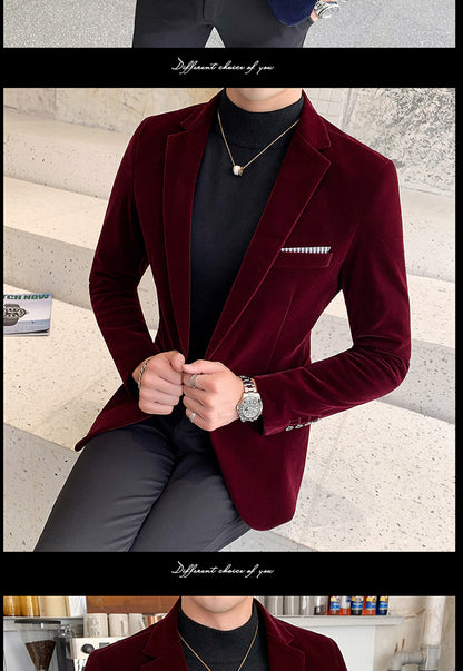 Autum Velvet Wedding Dress Coat Mens Blazer Jacket Fashion Casual Suit Jacket Stage DJ Men's Business Blazers Costume Homme