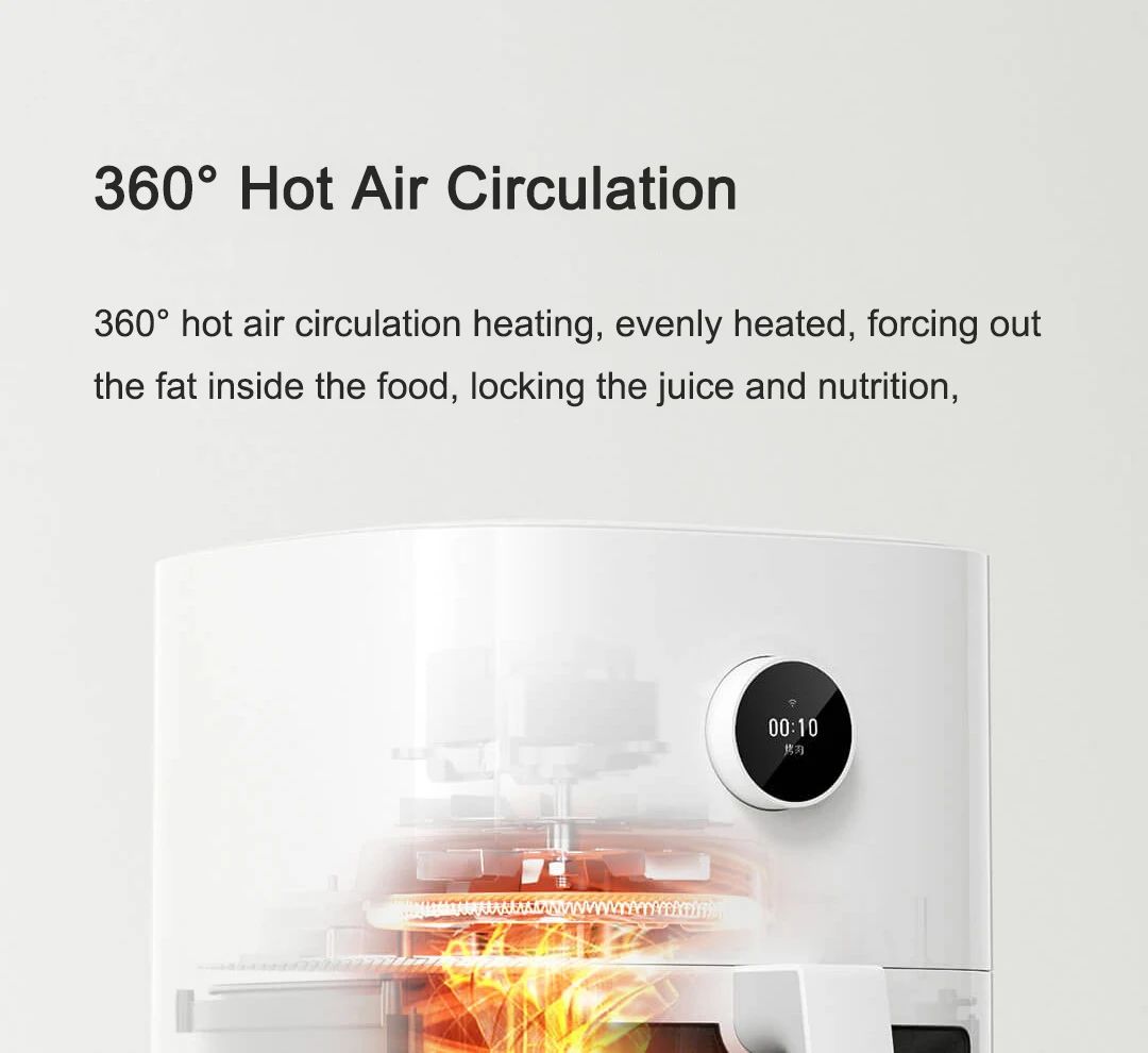 Fritadeira de Ar Inteligente XIAOMI MIJIA Pro 4L Forno Quente Visor Janela APP Temporizador Tela OLED Sem Óleo Fritadeira de Ar Quente 360°