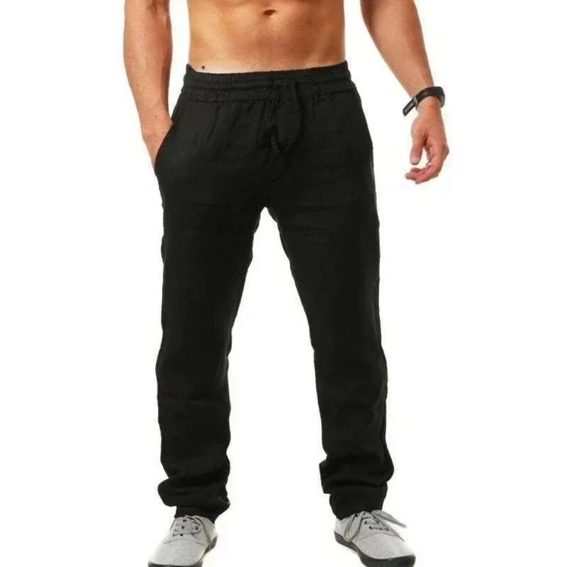 2024 Primavera/Verão Novas Calças Masculinas de Algodão e Linho Moda Verão Casual Cor Sólida Solta Plus Size M-4XL
