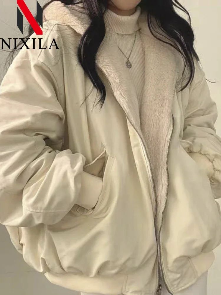 New in Jackets for Women Thick Warm Parkas Oversized Double Sided Hooded Korean Fashion Casual Loose Zip Up Coat Female Clothes