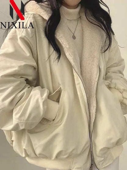 New in Jackets for Women Thick Warm Parkas Oversized Double Sided Hooded Korean Fashion Casual Loose Zip Up Coat Female Clothes