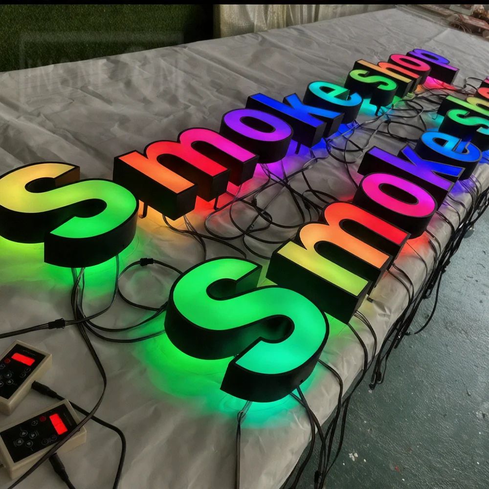 Custom RGB Metal LED Sign Wall Logo Outdoor Luminous Letter Company Store Light Signboard,Business 3D Acrylic Signage Decoration