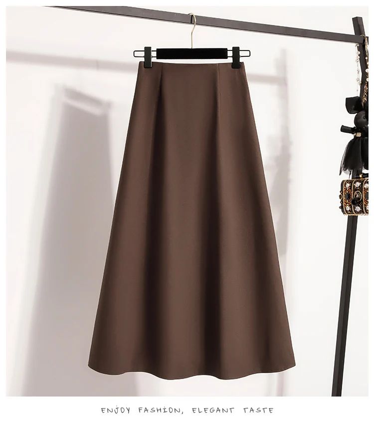 A-Line Mini Skirt High Waist Mid Length Skirts Women's Slimming Black Autumn Elastic Waist Design Solid Color Versatile Skirt