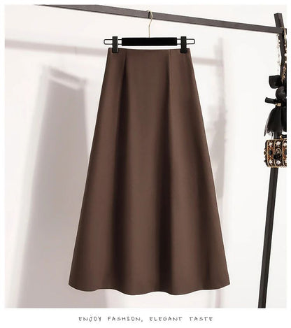 A-Line Mini Skirt High Waist Mid Length Skirts Women's Slimming Black Autumn Elastic Waist Design Solid Color Versatile Skirt