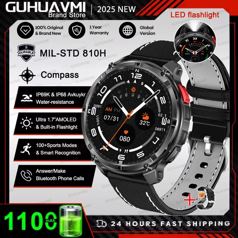 New Outdoor Ultra Durable Men Smartwatch Heart Rate Bluetooth Call 5ATM Waterproof Sport Smart Watch 1100mAh Battery Custom dial
