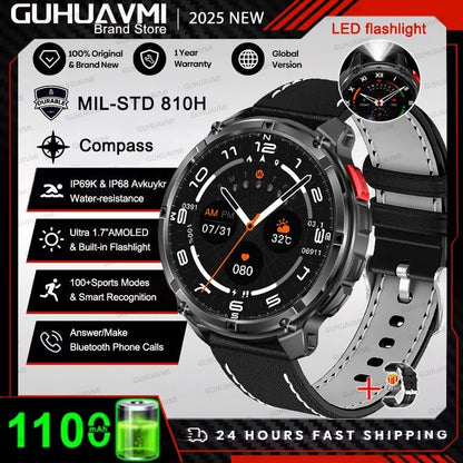 New Outdoor Ultra Durable Men Smartwatch Heart Rate Bluetooth Call 5ATM Waterproof Sport Smart Watch 1100mAh Battery Custom dial