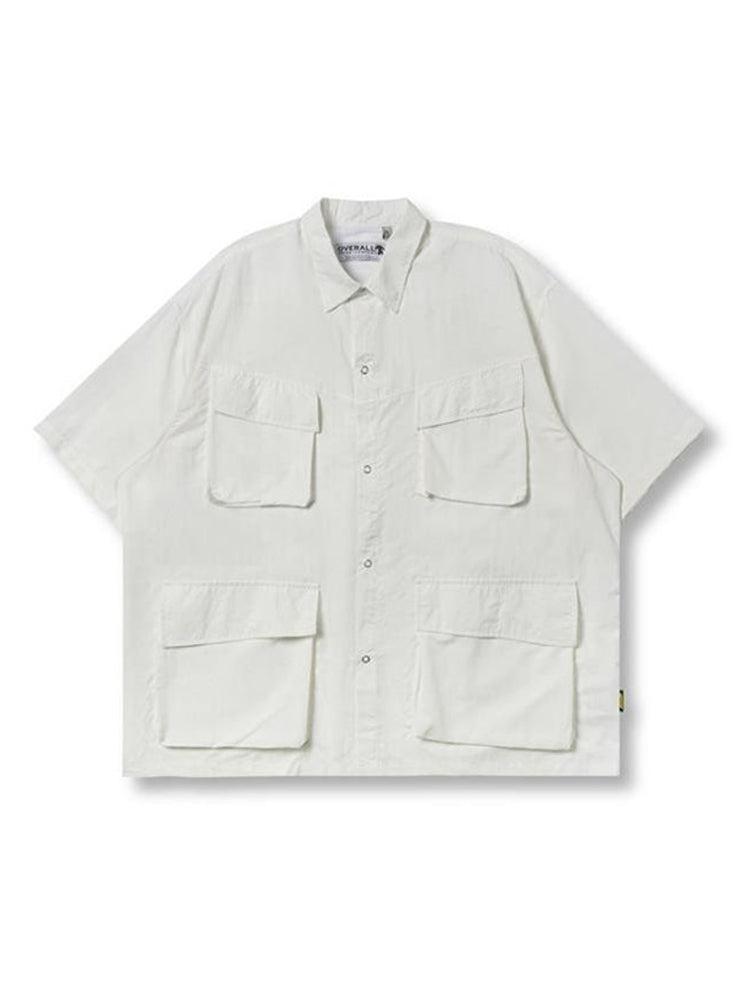 Gmiixder Multi Pocket Lapel Shirt Loose Workwear Short Sleeve Button Blouse Men Women Vintage CityBoy Japan Premium Cargo Shirt