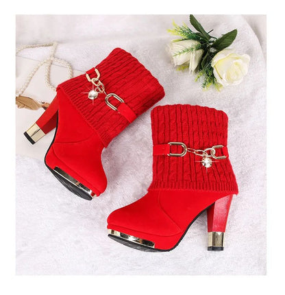 Sapatos femininos de salto agulha super alto com plataforma, sapatos de salto alto, scarpins femininos, botas de tornozelo de camurça bico fino para mulheres, botas de salto grosso NOVO