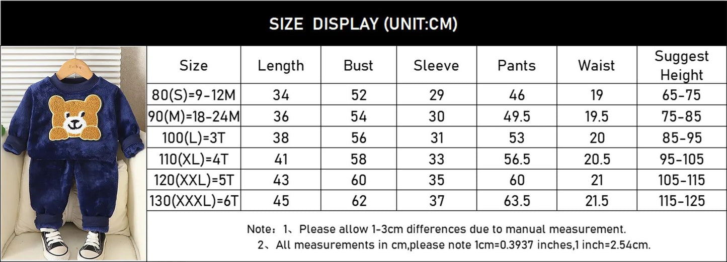 Autumn Winter Baby Boys Homewear Sets Fashion Cartoon Bear Flannel Fleece Clothes for 1-6 Years Kids Sleepwear Children Pajamas