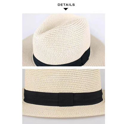 Large Size 56-58 59-60cm New Natural Panama Straw Hat Summer Men Women Wide Brim Beach UV Protection Fedora Sun Hat Wholesale