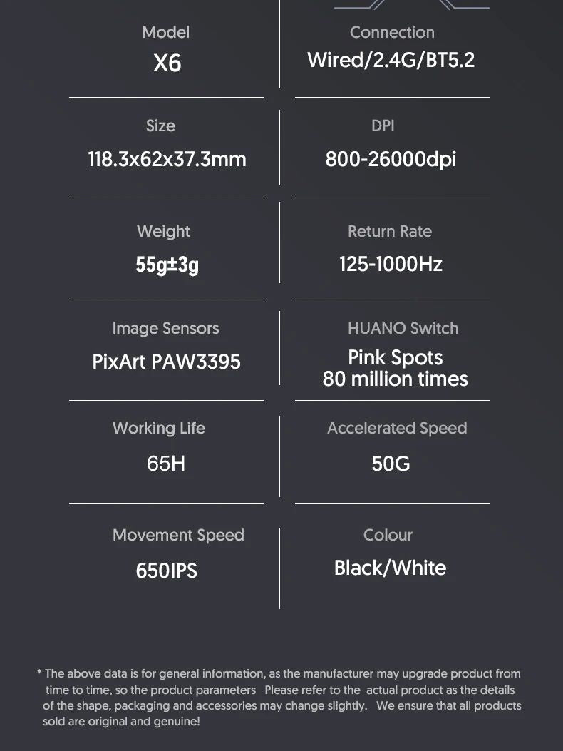 Attack Shark X6 PAW3395 Bluetooth Mouse,2.4 Tri-Mode Connection, RGB Touch Magnetic Charging Base, Macro Gaming Mouse