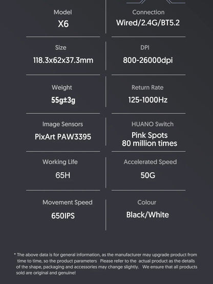 Attack Shark X6 PAW3395 Bluetooth Mouse,2.4 Tri-Mode Connection, RGB Touch Magnetic Charging Base, Macro Gaming Mouse