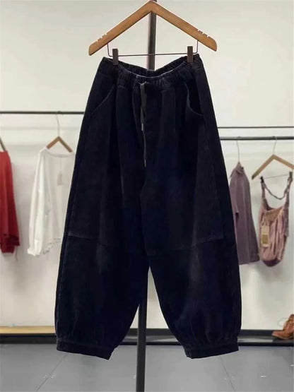 Autumn Winter Casual Corduroy Harem Pants Women High Waist Retro Loose Bloomers Female Oversize Mom Trousers Baggy Sweatpants