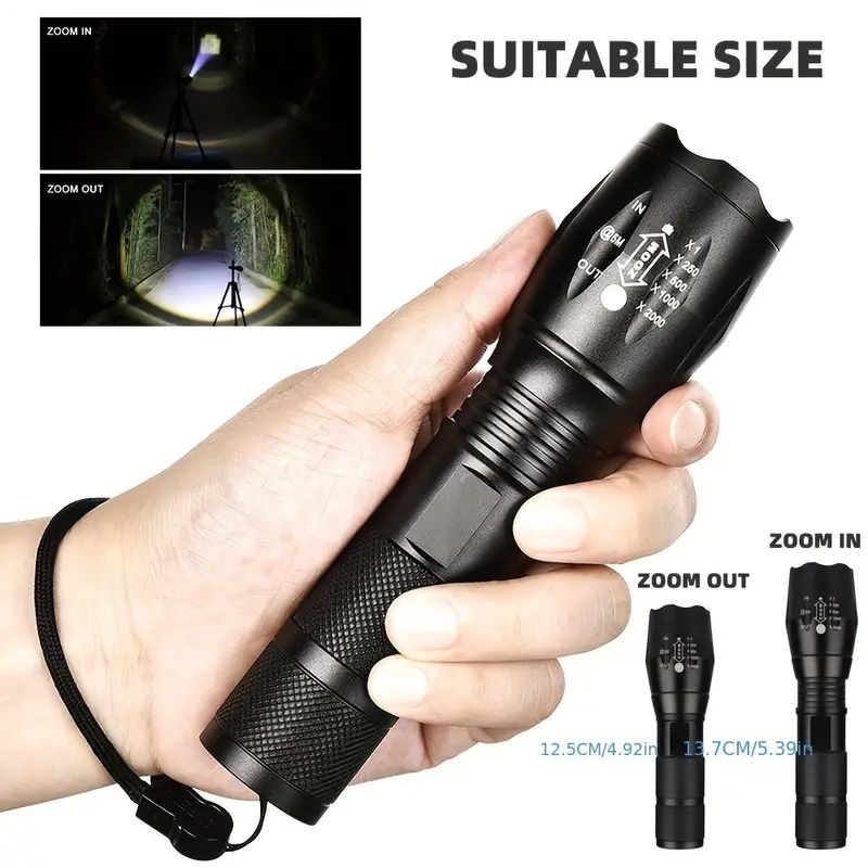 High Power LED Flashlight T6 Aluminum Alloy Zoomable Tactical Torch Battery powered Waterproof Outdoor Light For Camping Lantern