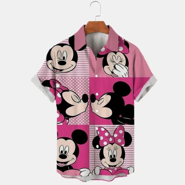 Miniso New 3d Shirts Mens Disney Mickey Mouse Street Tops Cute Cartoon 3d Printed Shirts Mens Casual Fashion Shirts 2024