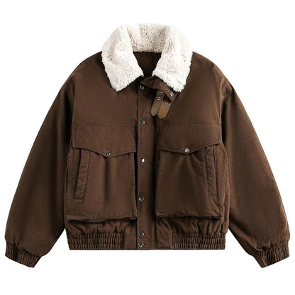 ?Mirrordust?Winter Jackets Men Thicken Warm Coat Vintage Loose Padded Jackets Big Pocket Fur Collar Jackets Outwear Unisex