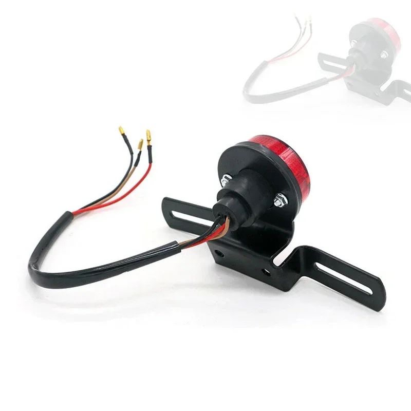 Motorcycle Retro Red Rear Tail Brake Stop Light Lamp W/ License Plate Mount for Harley Honda Suzuki Chopper Bobber