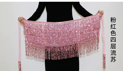 Sexy Sequins Tassel Dancewear Mini Skirt Women Clothes Jupe Femme Belly Dance Skirts Ladies Faldas Performance Stage Bottom Saia