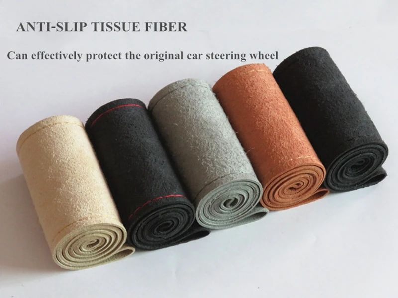 1PC Faça você mesmo, capas de volante de couro de fibra macia, universais, com agulhas e linha, acessórios interiores de carro