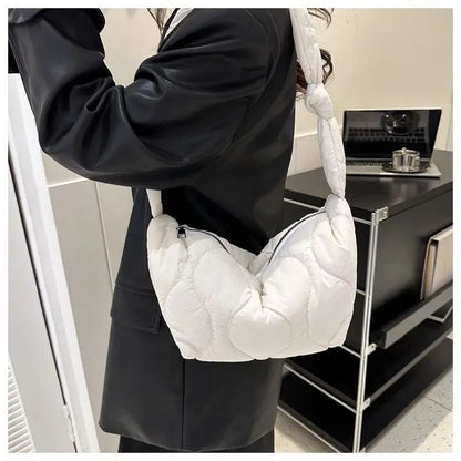 Puffer Shoulder Bag for Women Soft Down Cotton Padded Tote Handbag Purse Quilted Cross Body Bag Solid Color Bubbles Cloud Bag