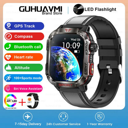 Novo relógio inteligente masculino para ambientes externos de 2,01 polegadas, à prova d'água 3ATM, bateria de 600mAh, bússola, lanterna LED, chamada Bluetooth, Smartwatch para Xiaomi