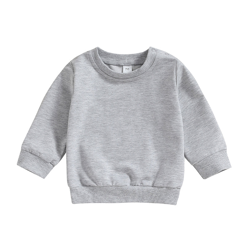 Toddler Baby Boy Girl Long Sleeve Crewneck Pullover Sweatshirt Outfits Solid Color Casual Clothes