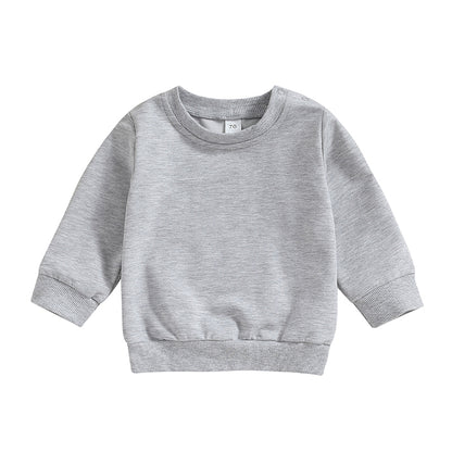 Toddler Baby Boy Girl Long Sleeve Crewneck Pullover Sweatshirt Outfits Solid Color Casual Clothes