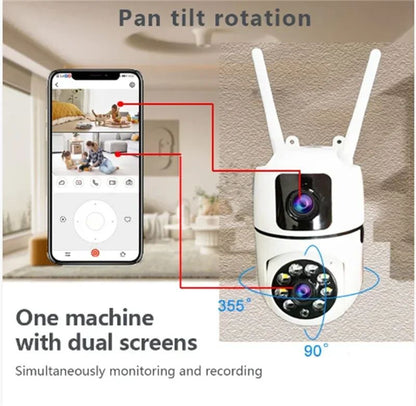 8MP WIFI Surveillance Camera Dual Lens Dual Screen IP Cameras Wireless Auto Tracking Color Night Vision 8X Digital Zoom CCTV Cam