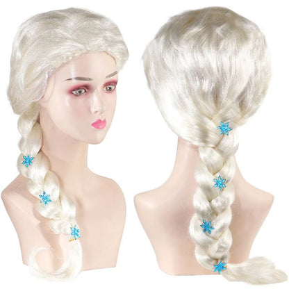 Peruca Sintética Longa Loira Platina para Cosplay - Estilo Rainha da Neve com Trança para Halloween e Fantasias (Inspirada na Elsa)