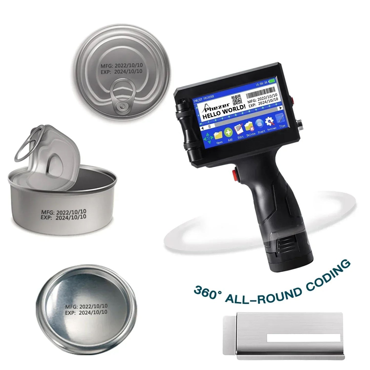 Phezer P15 12.7mm Label Printer QR Bar Batch Code Date Number Logo Expiry Date Handheld Inkjet Printer 28 Languages Portable