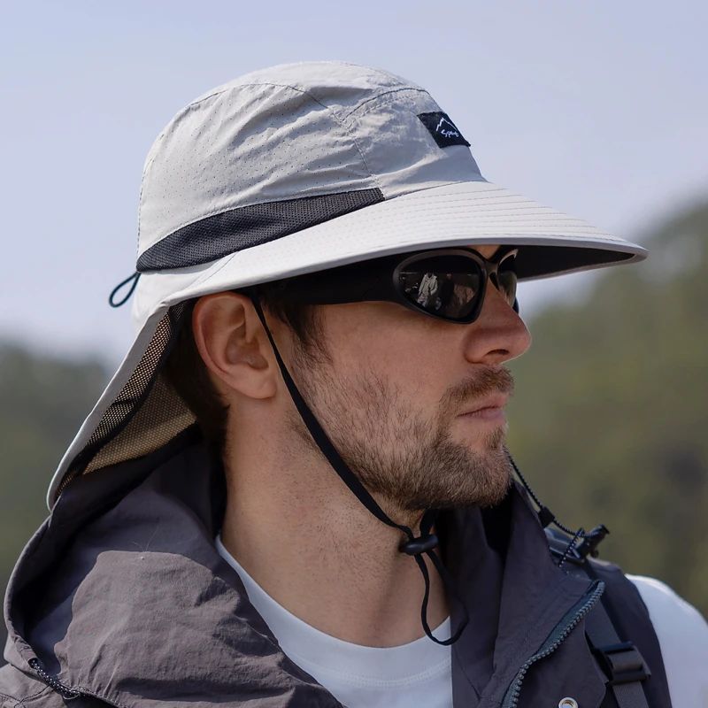 Summer MEN Shawl Fisherman Hat Quick Drying Breathable Sunshade Hat Outdoor Sun Protection Fishing Hat